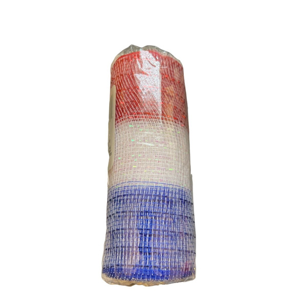 Floral Garden July 4th Red White Blue Decorative Mesh Ribbon 6 in.x 5 yd Roll - Picture 2 of 3